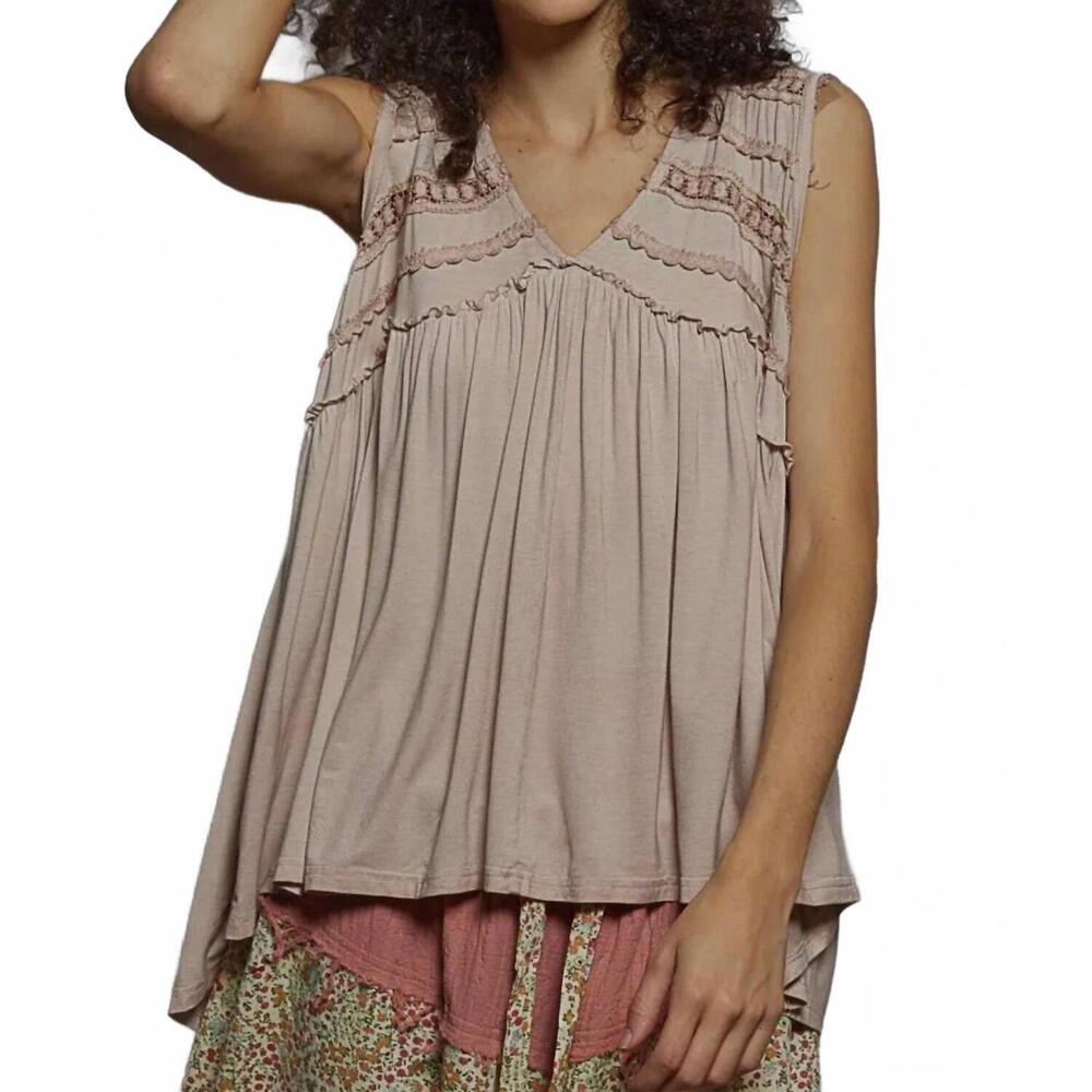 NEW POL sleeveless loose fit baby doll casual knit top in beige - Picture 3 of 5